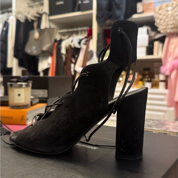 Saint Laurent Black Suede Heeled Sandals - Picture 2 of 4